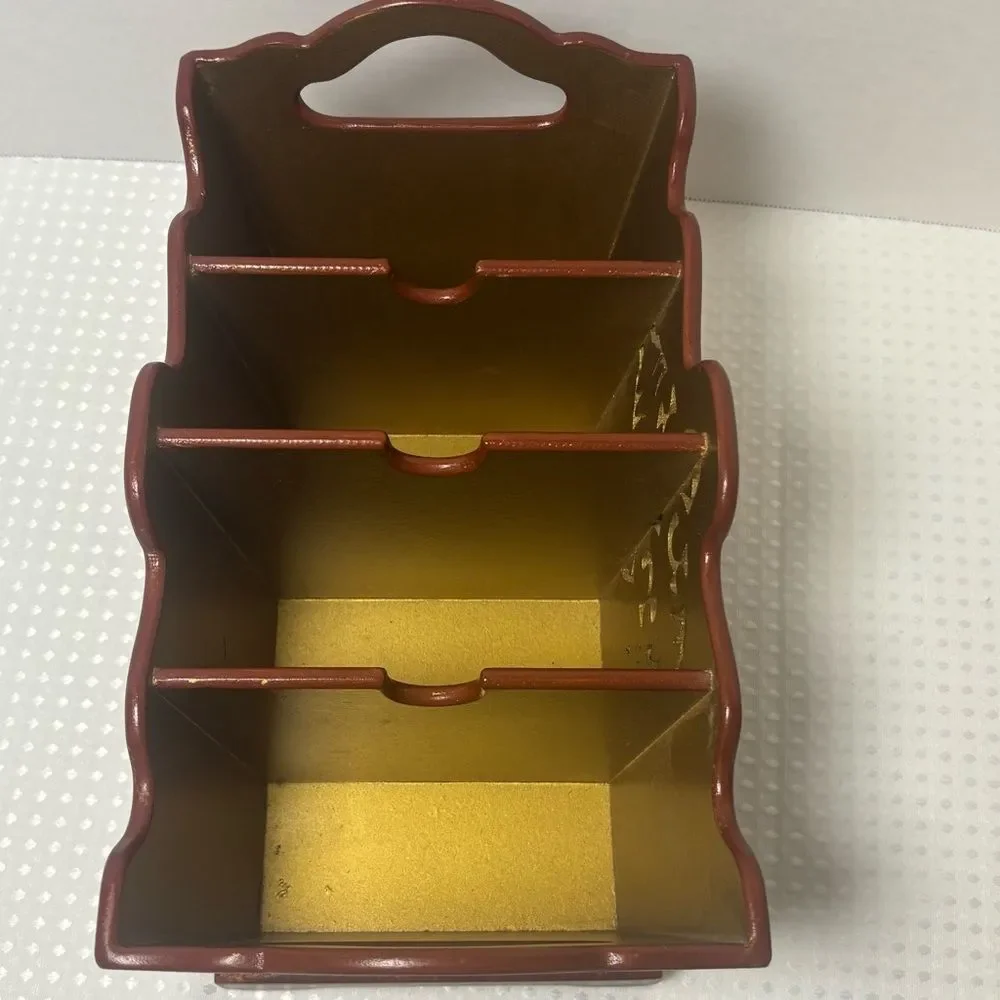 Wooden Desk Organizer Italian Florentine Styling Gold Accents